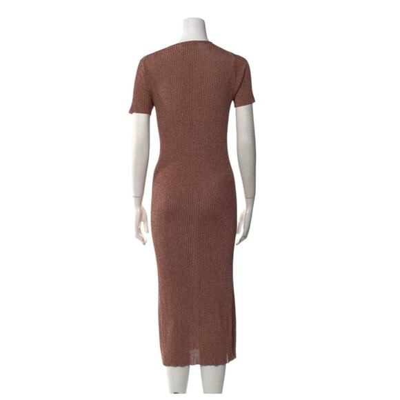 Tibi crew neck midi brown short sleeved ribbed knit sweater dress medium - Picture 3 of 9